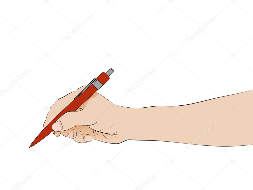 isolated human hand side view holding ballpoint writing vector