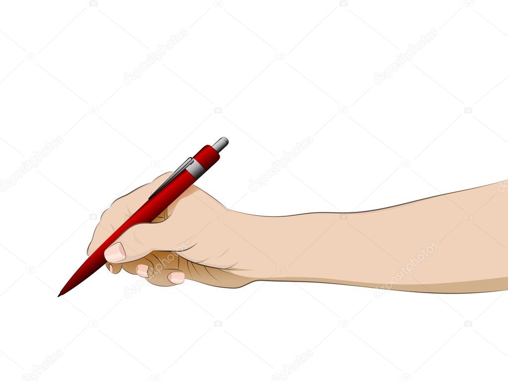 isolated human hand side view holding ballpoint vector
