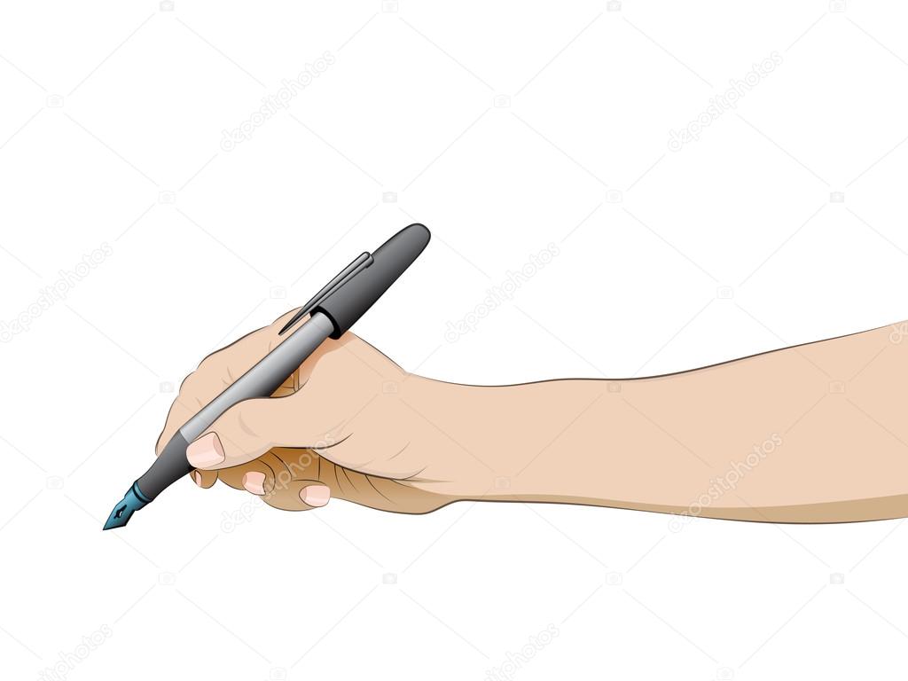 isolated human hand side view holding pen vector