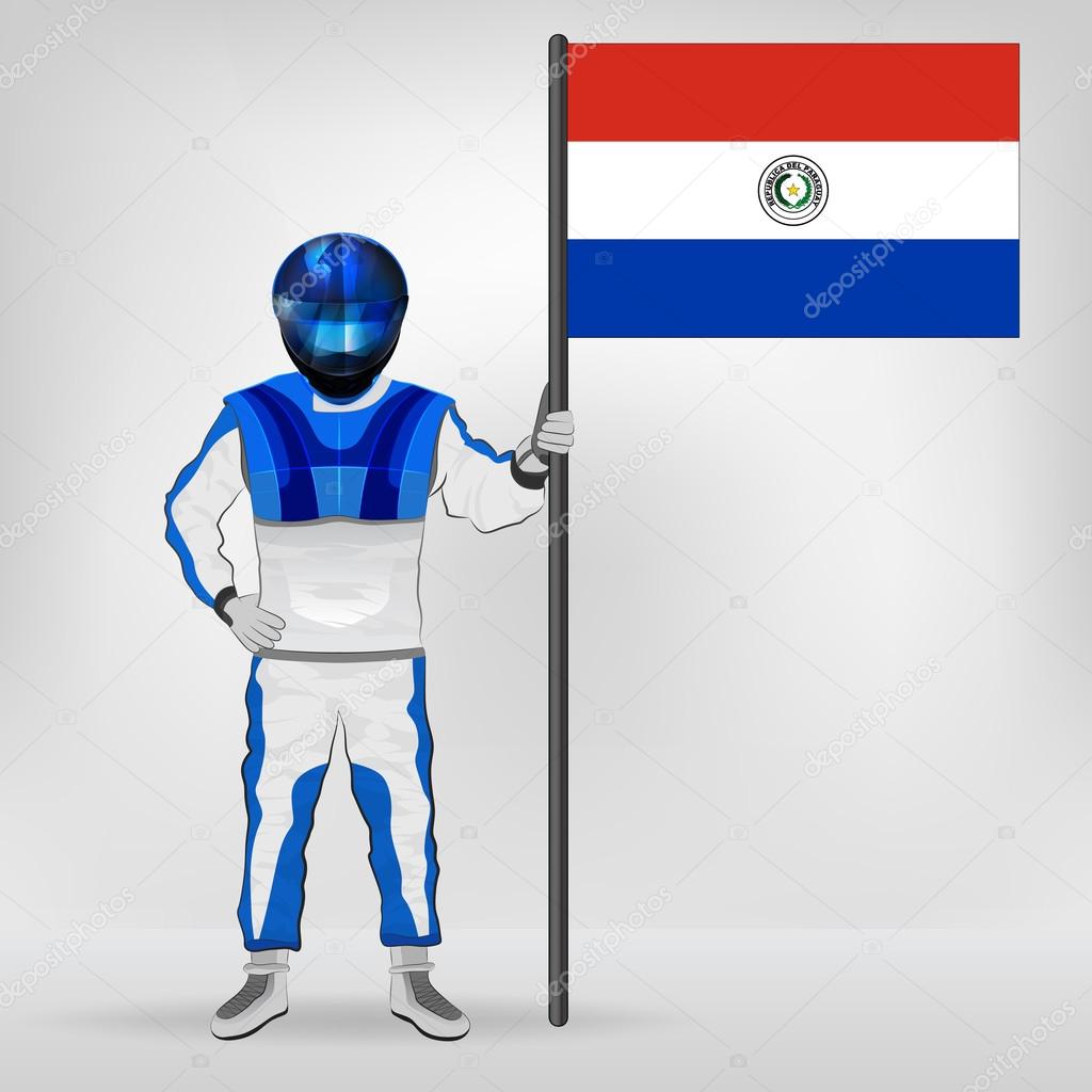 standing racer holding Paraguayan flag vector