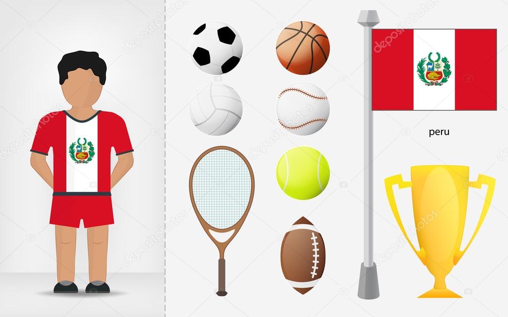 Peruviansportsman with sport equipment collection vector