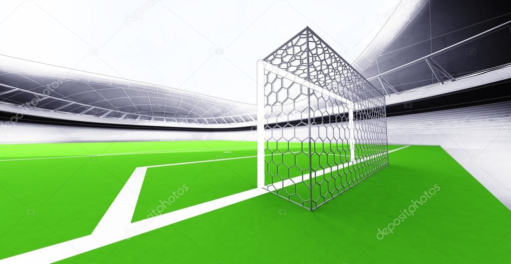 Modern football stadium goal view