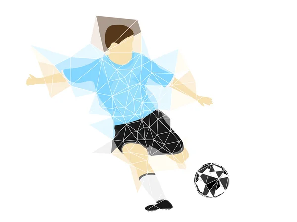 Blue dress soccer player shooting — Stock Vector
