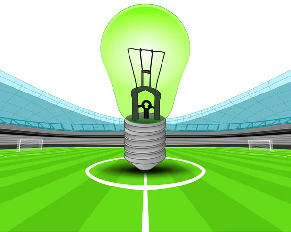Зеленая лампочка в центре футбольного стадиона — стоковый вектор