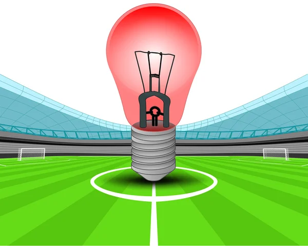 Rote Glühbirne im Mittelfeld des Fußballstadions — Stockvektor