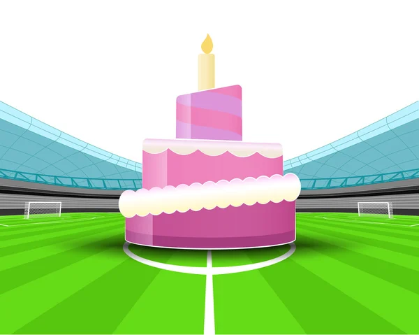 Gâteau de célébration dans le milieu du stade de football — Image vectorielle