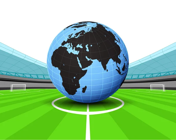 Afrikanische Weltkugel im Mittelfeld des Fußballstadions — Stockvektor