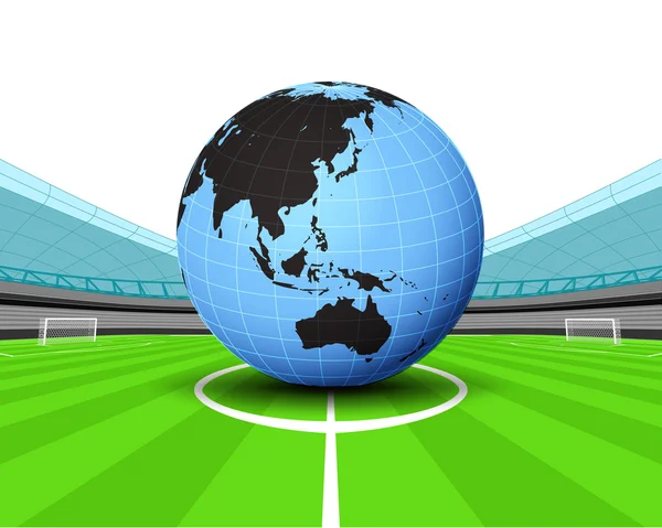 Azië wereldbol in het middenveld van voetbalstadion — Stockvector