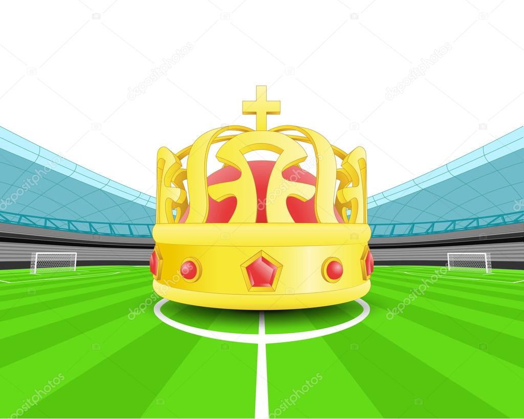 Champion crown in the midfield of football stadium