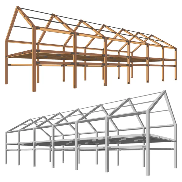 Stalowe i drewniane, budowa systemu — Wektor stockowy