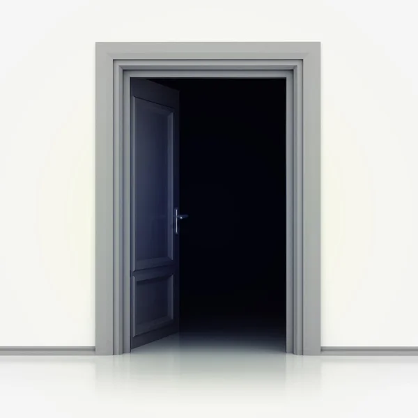 Geïsoleerde enkele klassieke opende deur in close-up 3d — Stockfoto