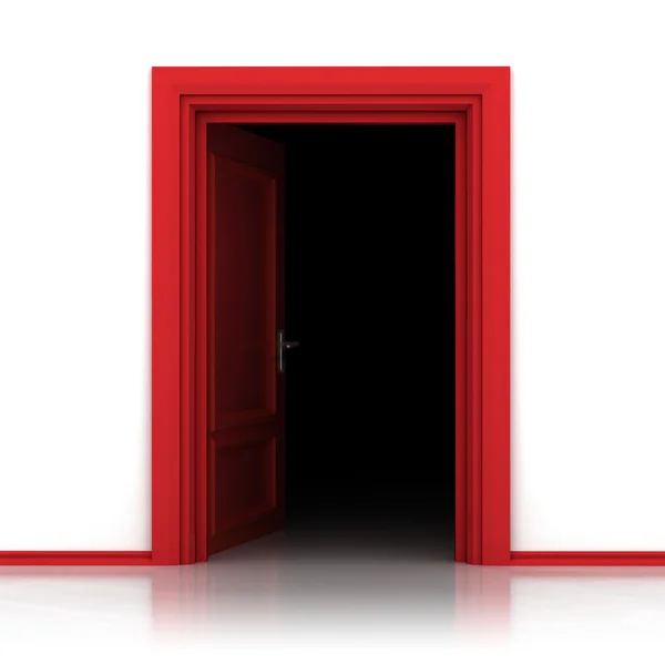 孤立单一的红色开的门在特写镜头中 3d — 图库照片