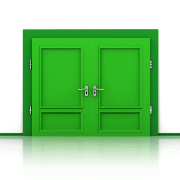Doppelte grüne geschlossene Tür Detail 3d — Stockfoto