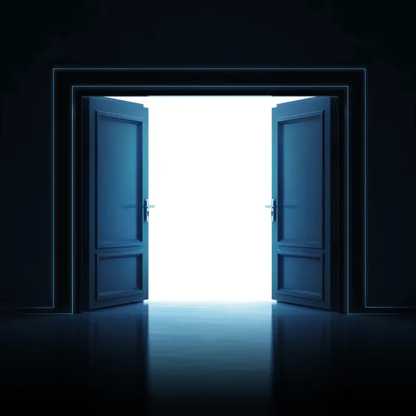 Double door opened in dark to light room 3D — Stock Photo, Image