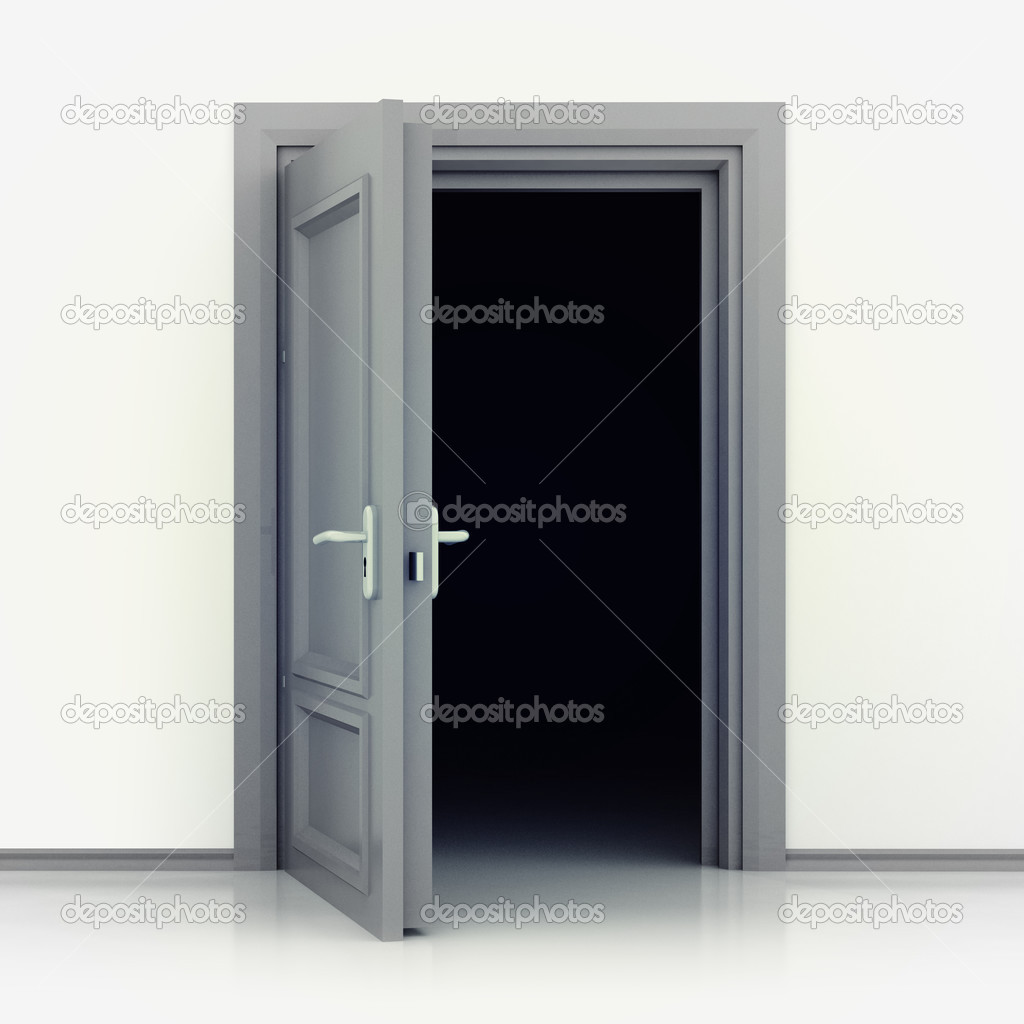 isolated single classic opened door out closeup 3D 