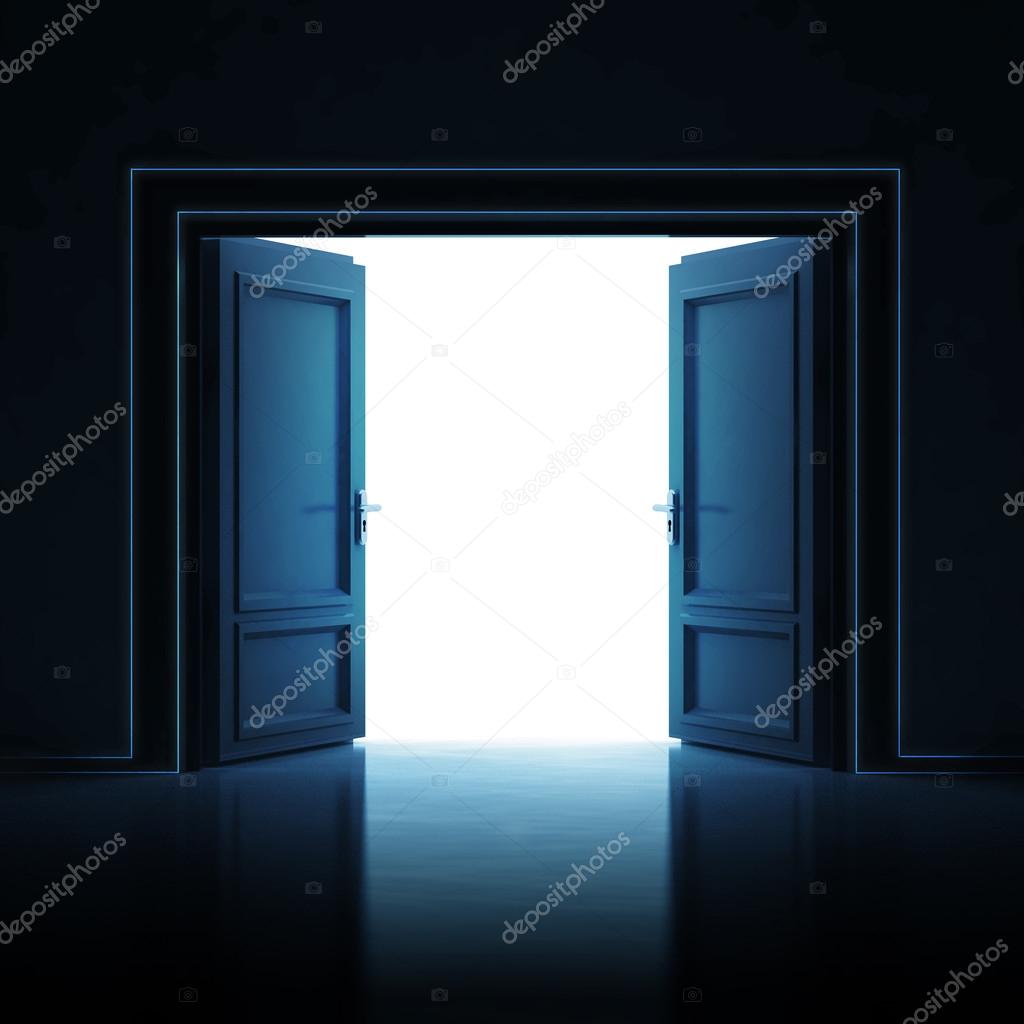 double door opened in dark to light room 3D