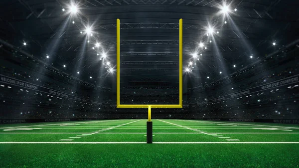 Amerikai Futballstadion Sárga Kapufával Fűvel Szurkolókkal Hátsó Játszótérről Digitális Illusztráció — Stock Fotó