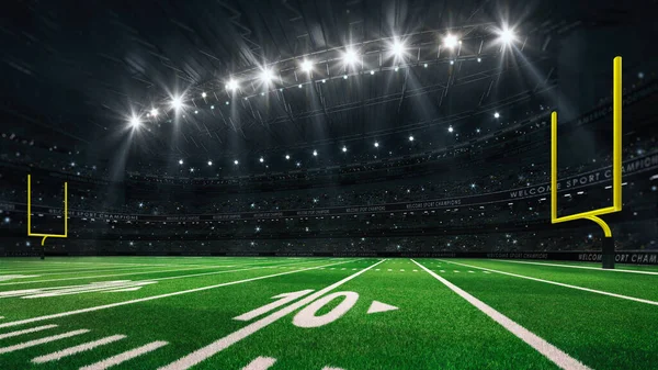 Estadio Fútbol Americano Con Postes Amarillos Campo Hierba Ventiladores Vista — Foto de Stock