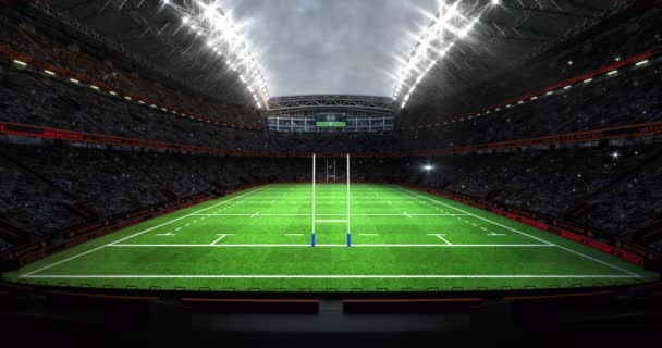 Stadio Rugby Con Posti Goal Dalla Tribuna Grassy Parco Giochi — Video Stock