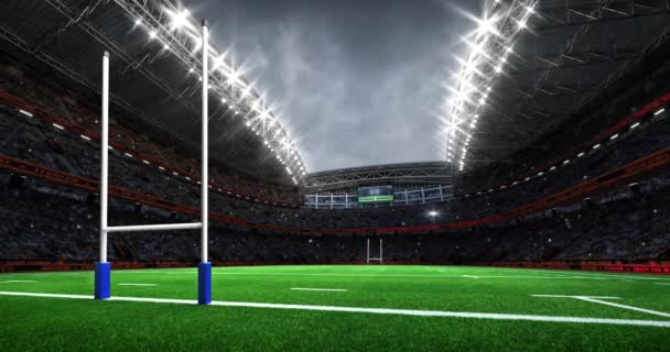 Estádio Rugby Com Postagens Gol Por Trás Parque Infantil Relvado — Vídeo de Stock