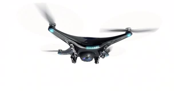 カメラ付き自律型未来型ドローンでの観察 アルファチャンネル付き孤立ドローン飛行のプロフェッショナル4Kビデオ — ストック動画