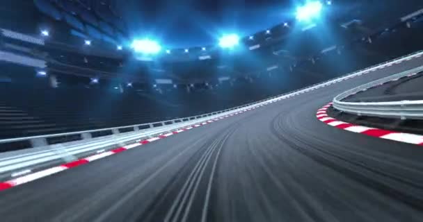 Circuito Carreras Asfalto Con Huellas Neumáticos Circuito Carreras Iluminado Durante — Vídeo de stock