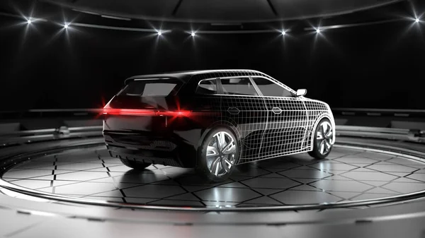 Modern Design Műszaki Terv Fekete Suv Autó Led Fényszórók Hátsó — Stock Fotó