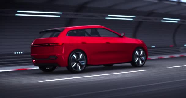 Voiture Rapide Suv Rouge Dans Tunnel Routier Souterrain Boucle Vidéo — Video