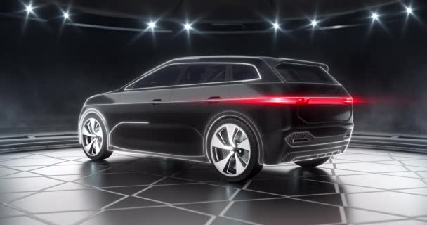 Technisch Plan Modern Ontwerp Van Zwarte Suv Auto Met Rode — Stockvideo