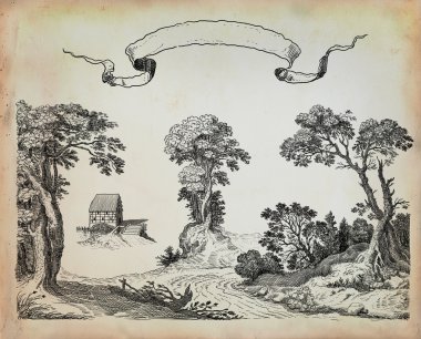 eski köy illüstrasyon