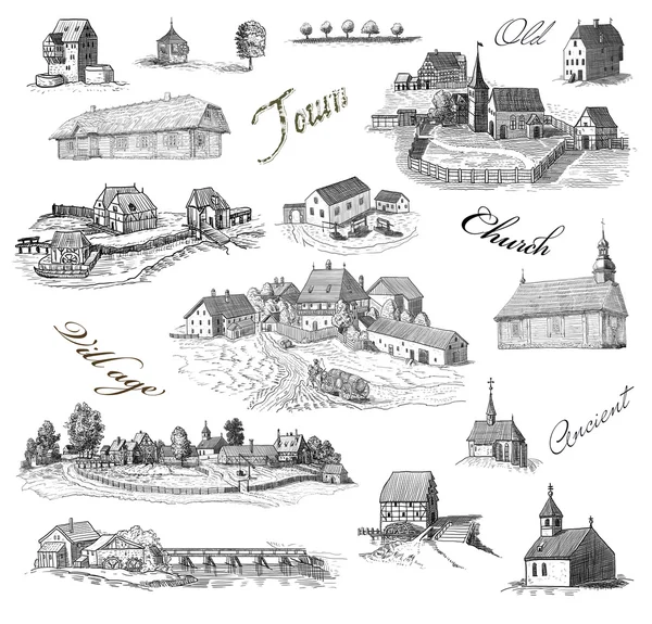 Old village illustration — Stock Photo, Image