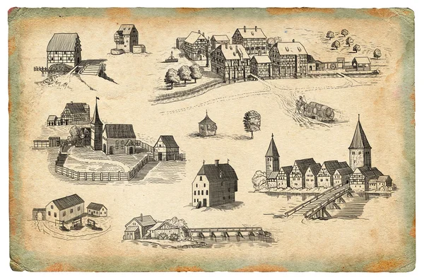 Ilustración del antiguo pueblo — Foto de Stock