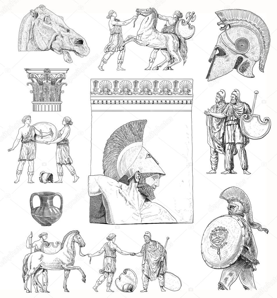 Old greek set illustration