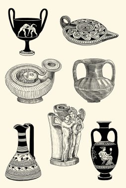 Old greek amphoras illustration clipart