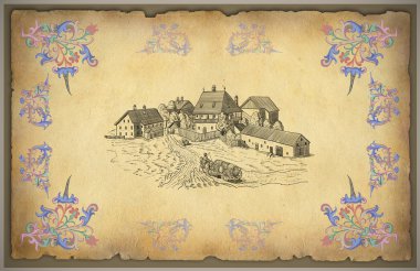 eski köy illüstrasyon