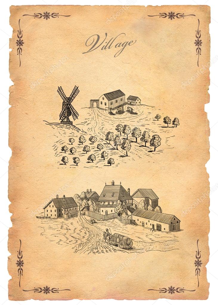 Old village illustration