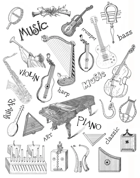 Musik Thema Zeichnungen - Retro-Banner — Stockfoto