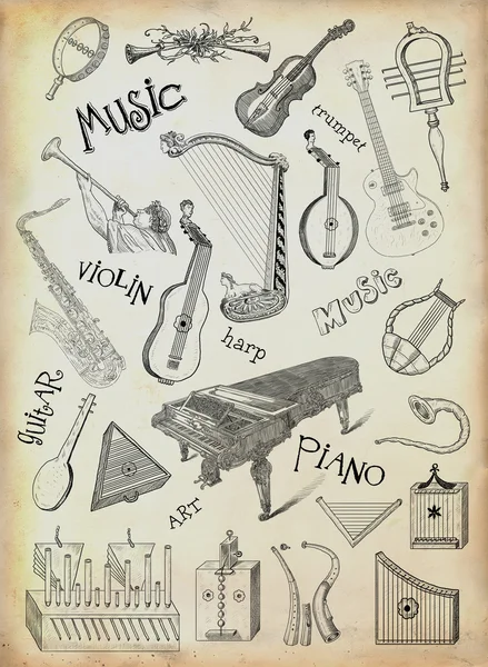 Müzik Tema çizimleri-retro afiş — Stok fotoğraf