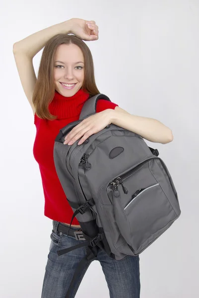 Спортивная девушка с современным рюкзаком — стоковое фото