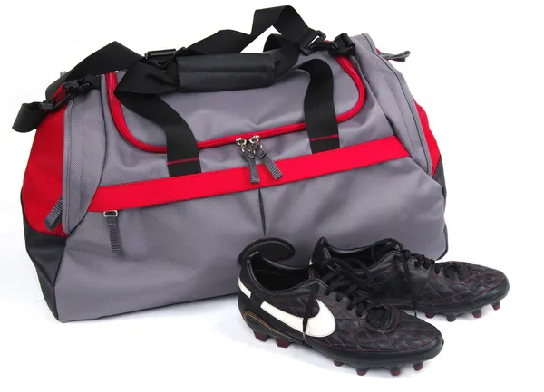 Sport footwear. Soccer boots and bag. — Stock Photo, Image