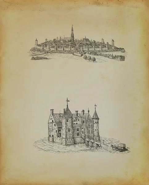Παλιά πόλη εικονογράφηση — Φωτογραφία Αρχείου
