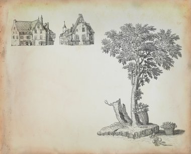 eski köy illüstrasyon