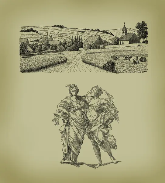 Illustration Landfrauen — Stockfoto