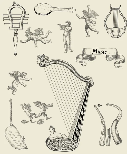 Gamla musik instrument illustration — Stockfoto