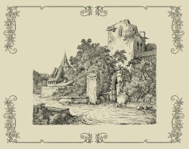 eski köy illüstrasyon