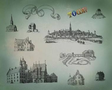 eski şehir illüstrasyon ayarla