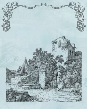 eski köy illüstrasyon