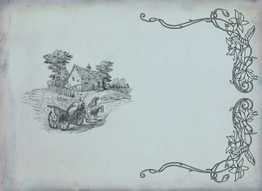 eski köy illüstrasyon