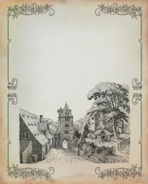 eski köy illüstrasyon