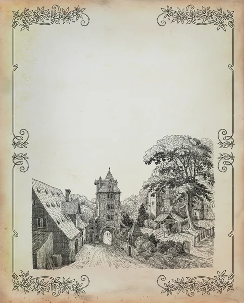 Vecchio villaggio illustrazione — Foto Stock